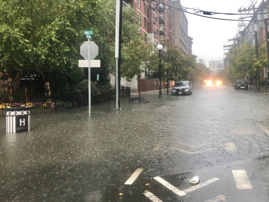 Flooding in Hoboken, Oct. 26, 2021. Gov. Phil Murphy said the nor'easter hitting New Jersey is likely to bring strong winds and possible power outages through Wednesday. 