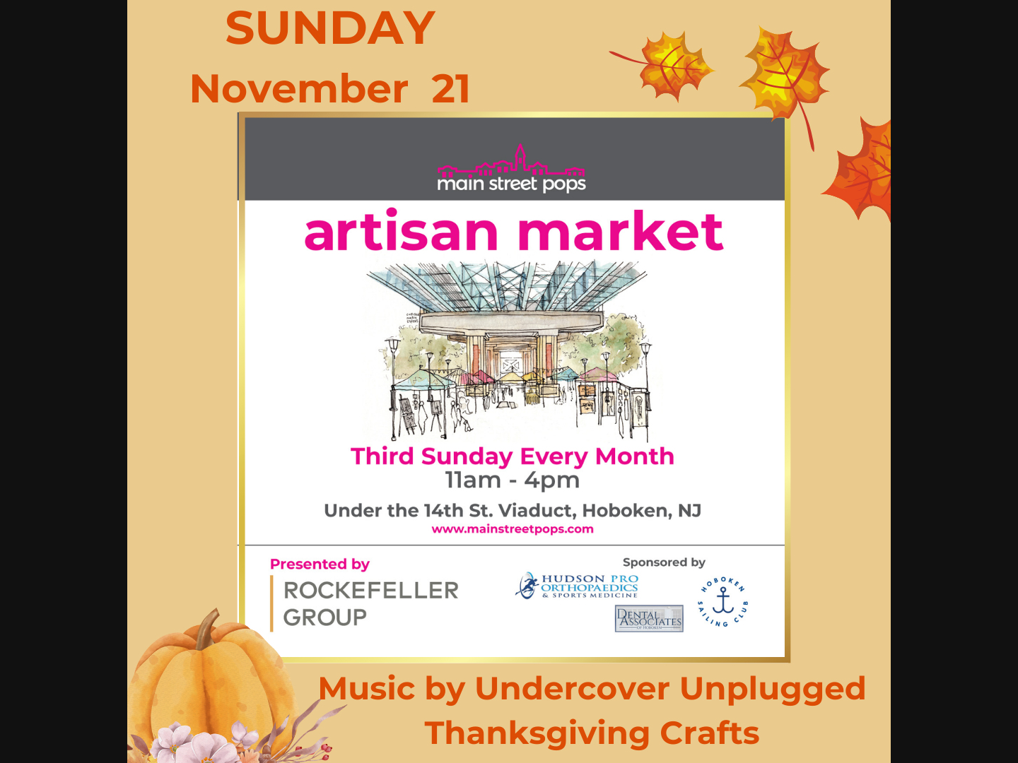 More than 80 vendors will attend the Hoboken market on Sunday, and there will be live music, Thanksgiving crafts with the library, and more.