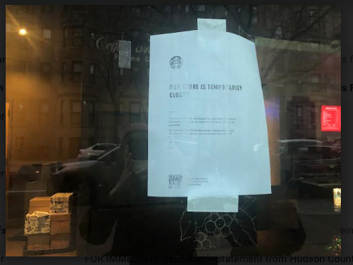 A sign posted at the Hoboken Starbucks location uptown, a favorite of comedian Artie Lange and others, says it's temporarily closed.
