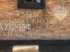A wall covered in pro-Ukraine sentiments in a city in North Jersey this week.