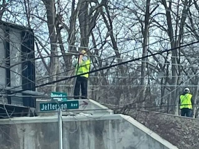Monday night's storm damaged a catenary pole and overhead wiring near Maplewood. 