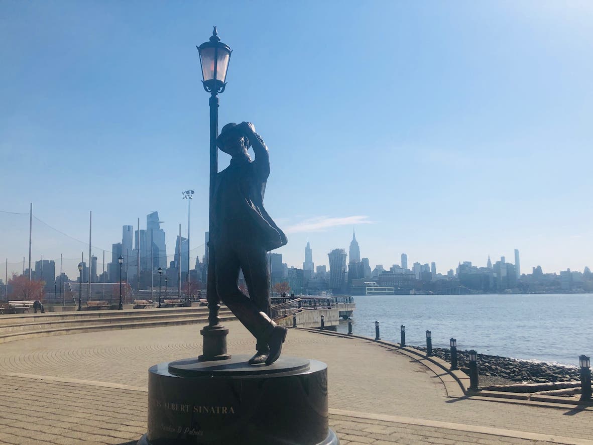 The Frank Sinatra statue in Hoboken, on Thursday morning.