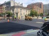 Hoboken's been resurfacing 82 blocks of roads, most recently ncluding 14th Street. Pictured: A mom points the construction out to her toddler, who enjoys the trucks.