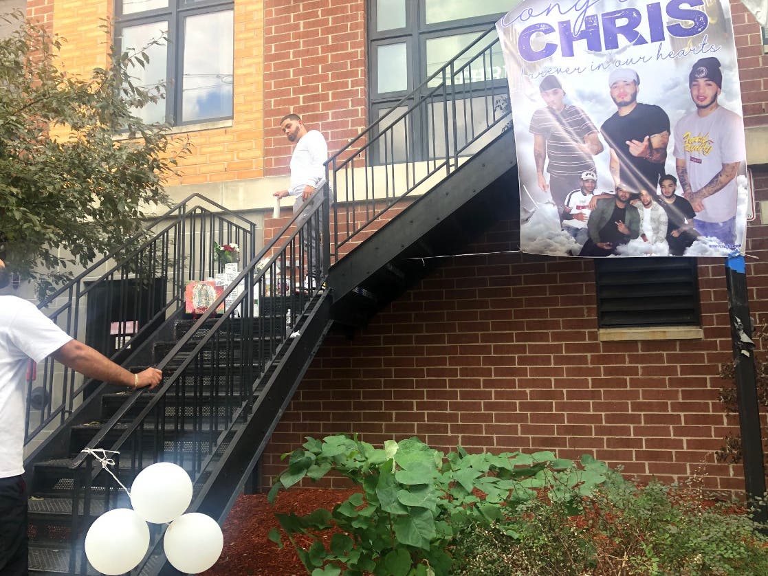 Friends built a memorial to Chris Garcia, 28, killed in Hoboken early Sunday morning.