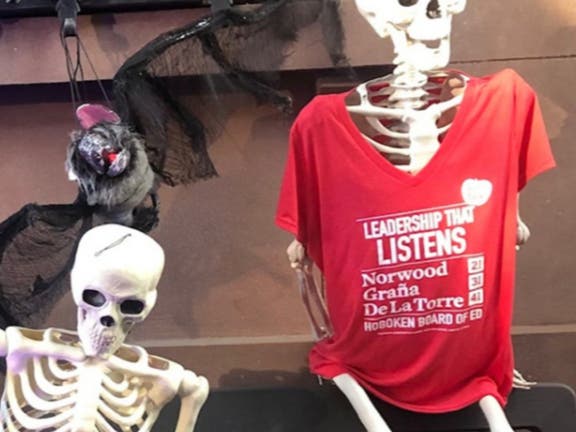 SKELETONS RELEASED: It seems like the candidates have been campaigning forever. Elections meet Halloween decor in Hoboken.