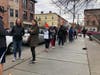 Residents of Hoboken stood on line for a new cocoa truck at a Hoboken park on Monday, Jan. 2, 2023.