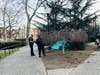 Two Hoboken police officers respond after a person set up a tent in Church Square Park last month, three blocks from the city's homeless shelter. The tent was soon gone.