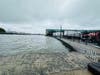 The Hudson River at high tide last Saturday morning, Hoboken, N.J.