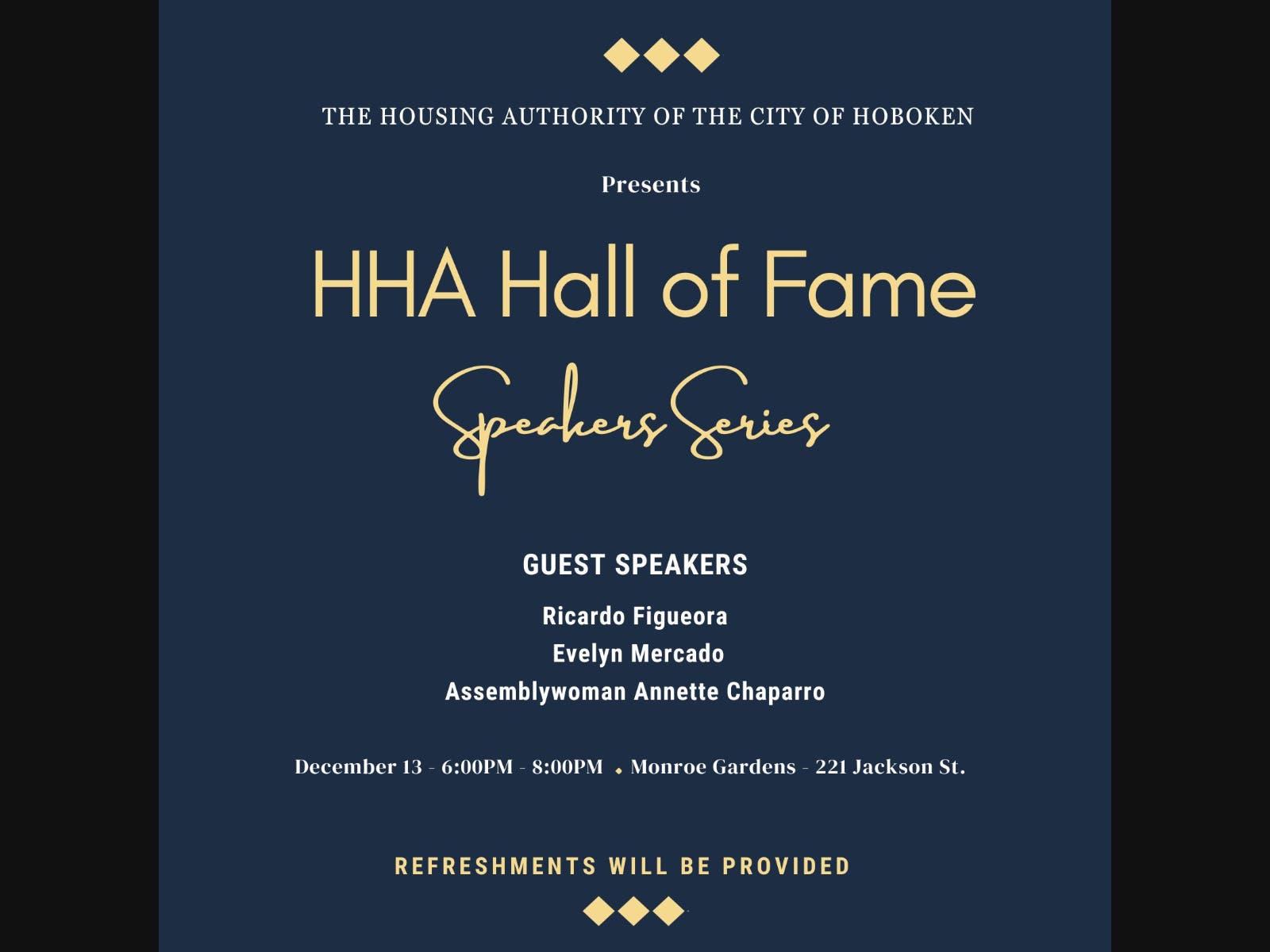 Influential people who grew up in Hoboken's public housing will be honored at an event next month.