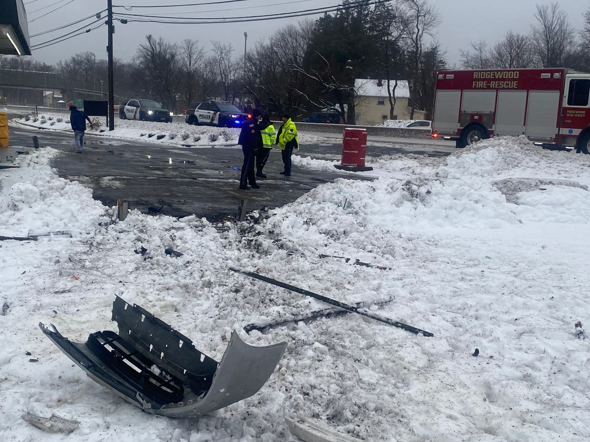 A car crashed on Route 17 during the snowfall on Sunday morning.