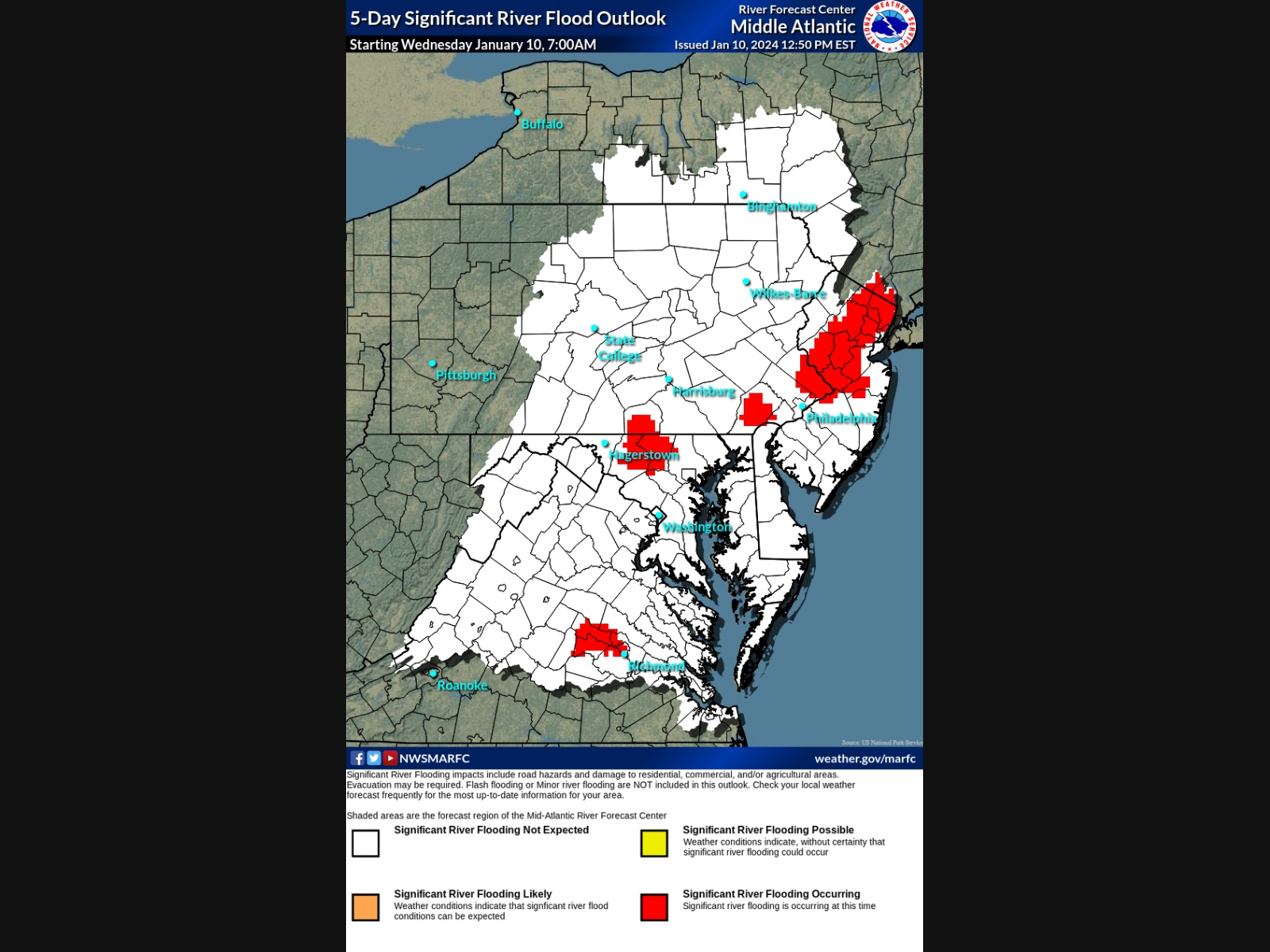 This map showed where rivers were flooding in New Jersey on Wednesday.