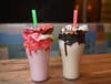 The donut-topped shakes at Around the Clock Diner.