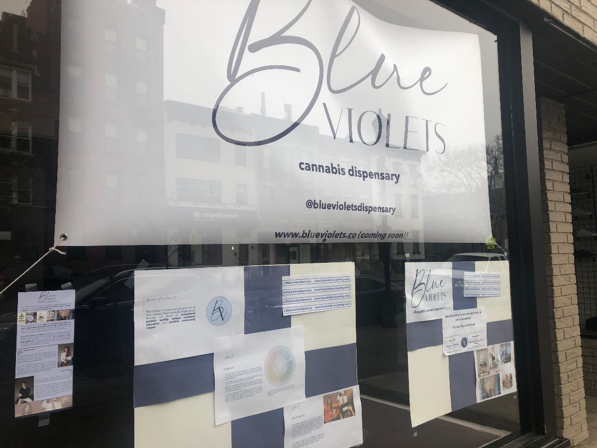 Blue Violets, a proposed cannabis micro-dispensary on Washington Street in Hoboken, still hasn't opened, in part because of a 600-foot rule. They posted on social media that they hope to open soon.