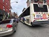 A bus apparently swiped a parked car in Hoboken around 8:30 a.m. Friday.