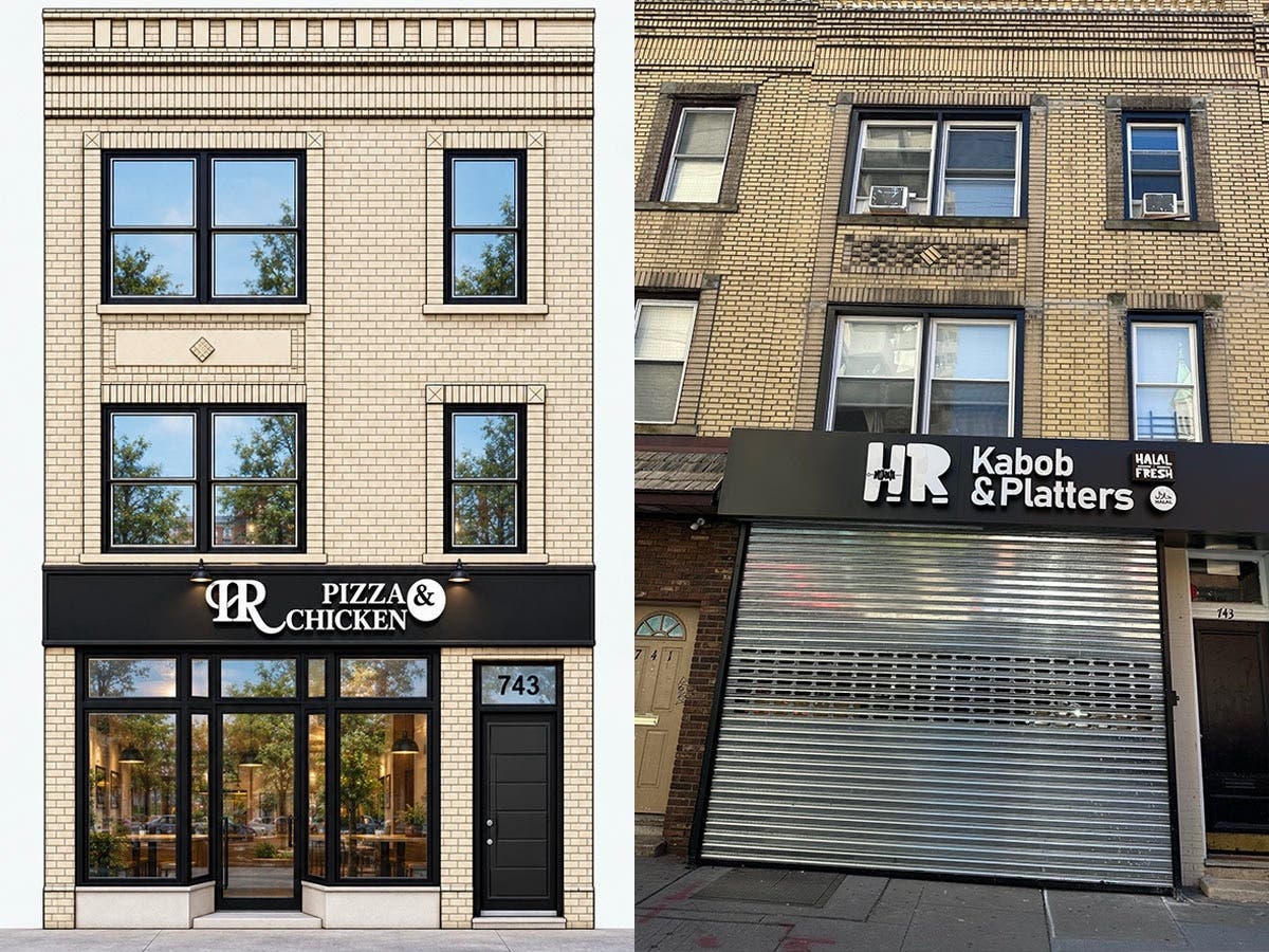 Left: The new restaurant storefront, featuring architectural design by Prital Shukla of PS Architecture & Design. Right: A past incarnation.