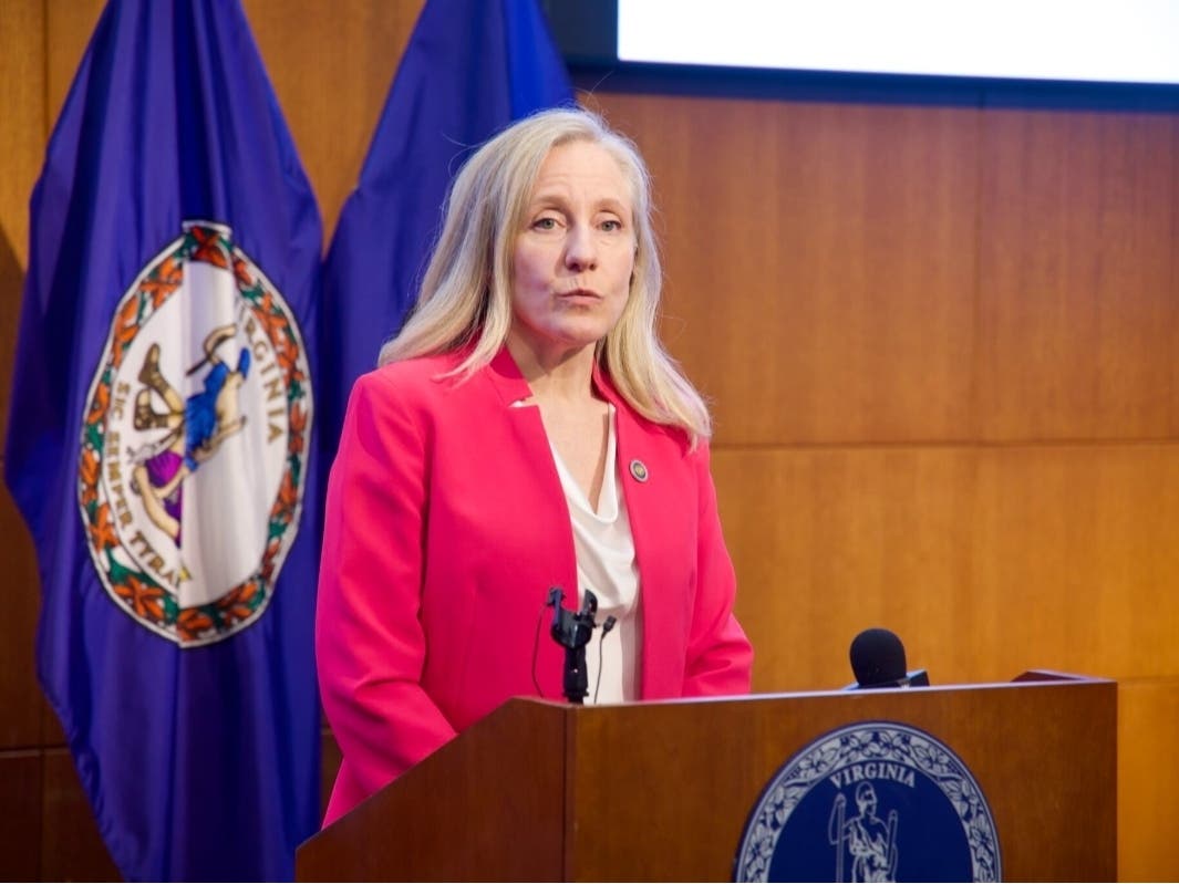 Virginia Gov. Abigail Spanberger speaks with the press as lawmakers deliberate her changes to their bills on April 22, 2026. 