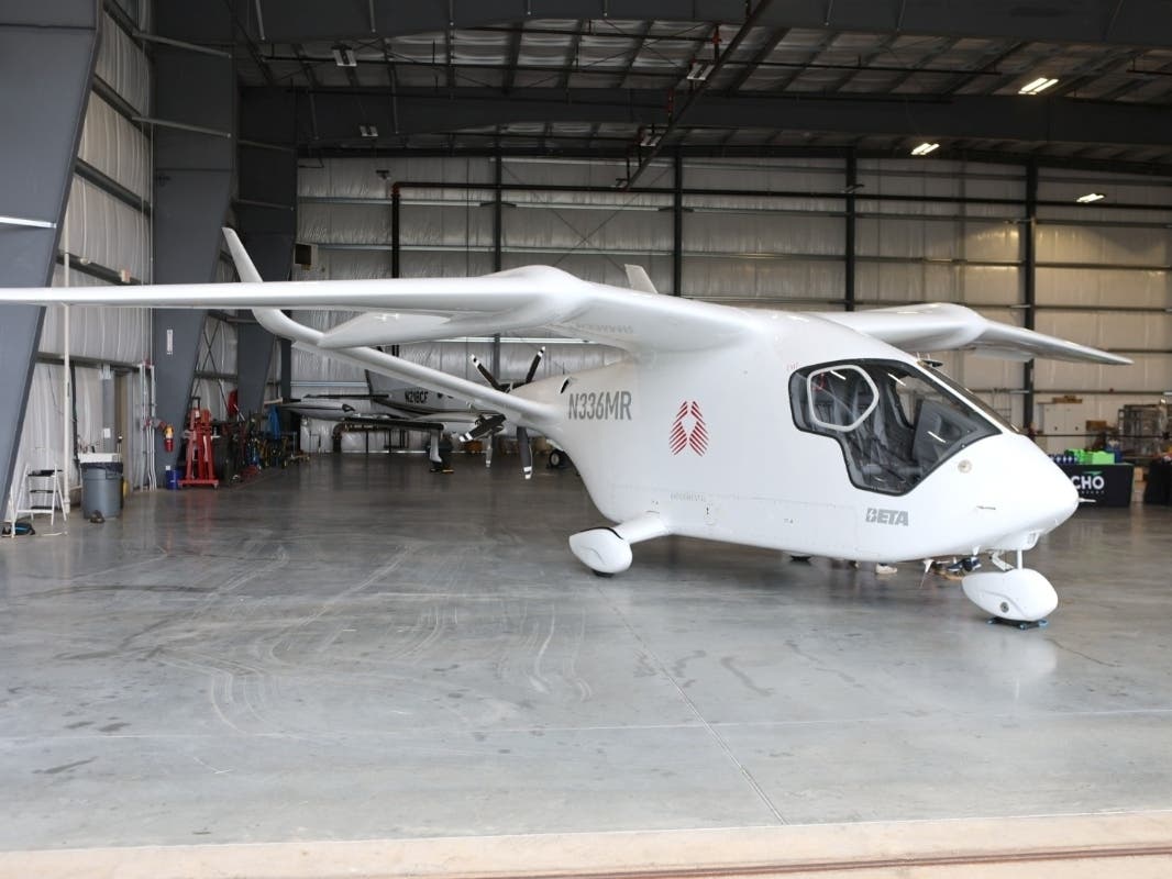 A view of BETA Technologies’ Alia A250 Vertical Take-Off and Landing aircraft in Charlottesville. 
