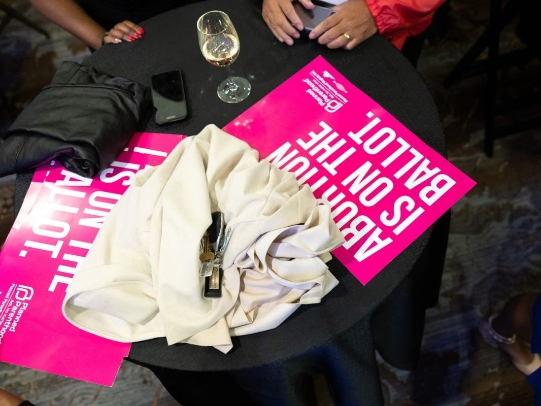 Abortion rights signs seen during a Democratic Election Night Party in Richmond in 2023.