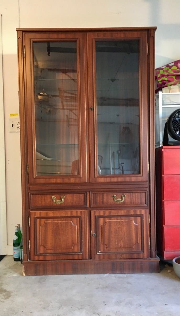 Wood with Glass Doors and Shelves good condition Larchmont