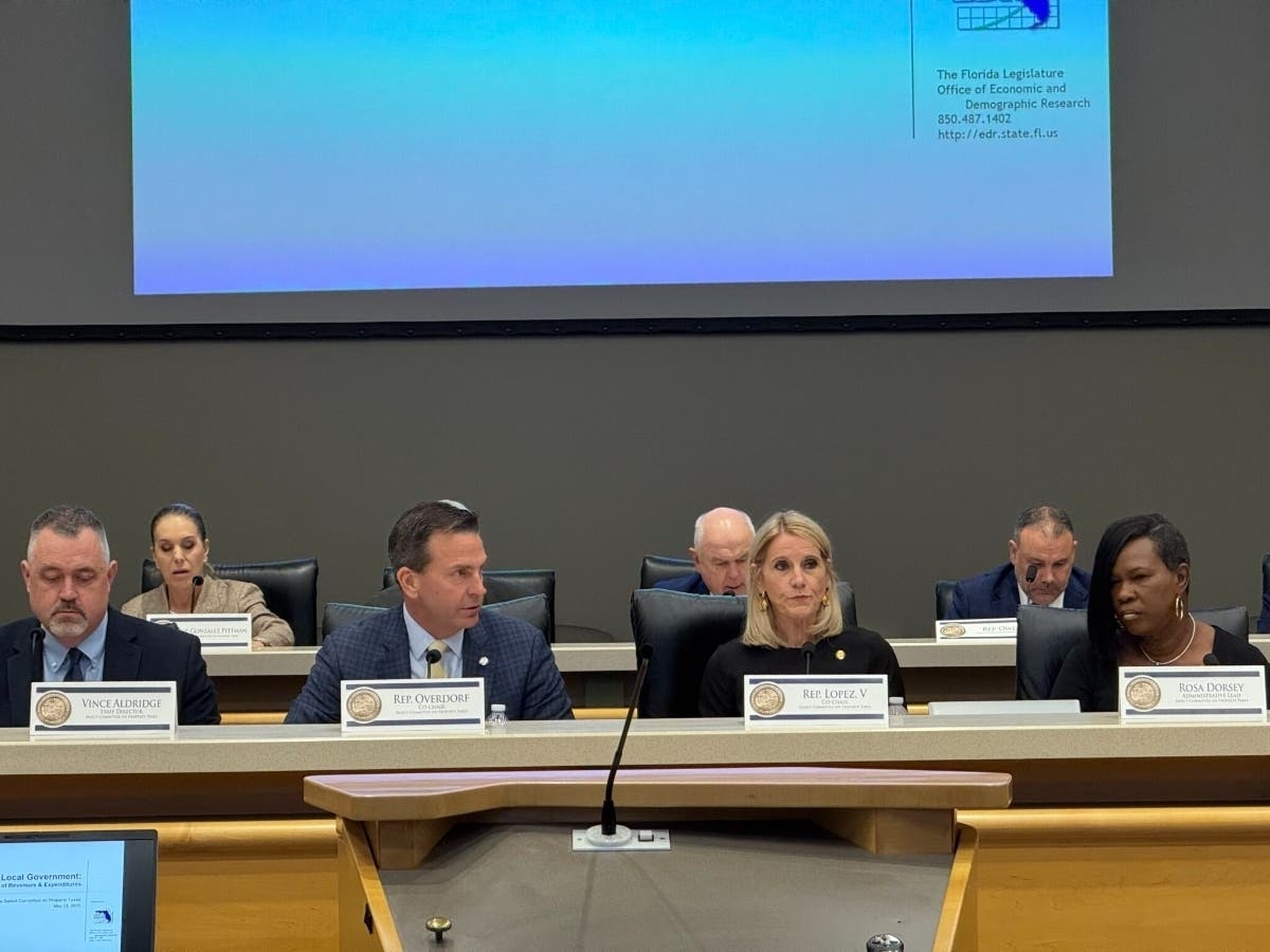 House Select Committee on Property Taxes co-chairs Toby Overdorf and Vicki Lopez at the May 13, 2025, meeting of the committee. 