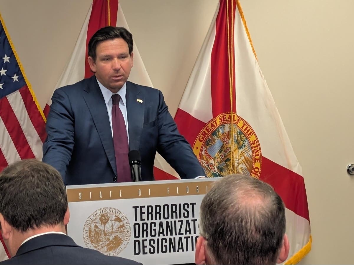 Florida Gov. Ron DeSantis speaking in Tampa on July 1, 2026.