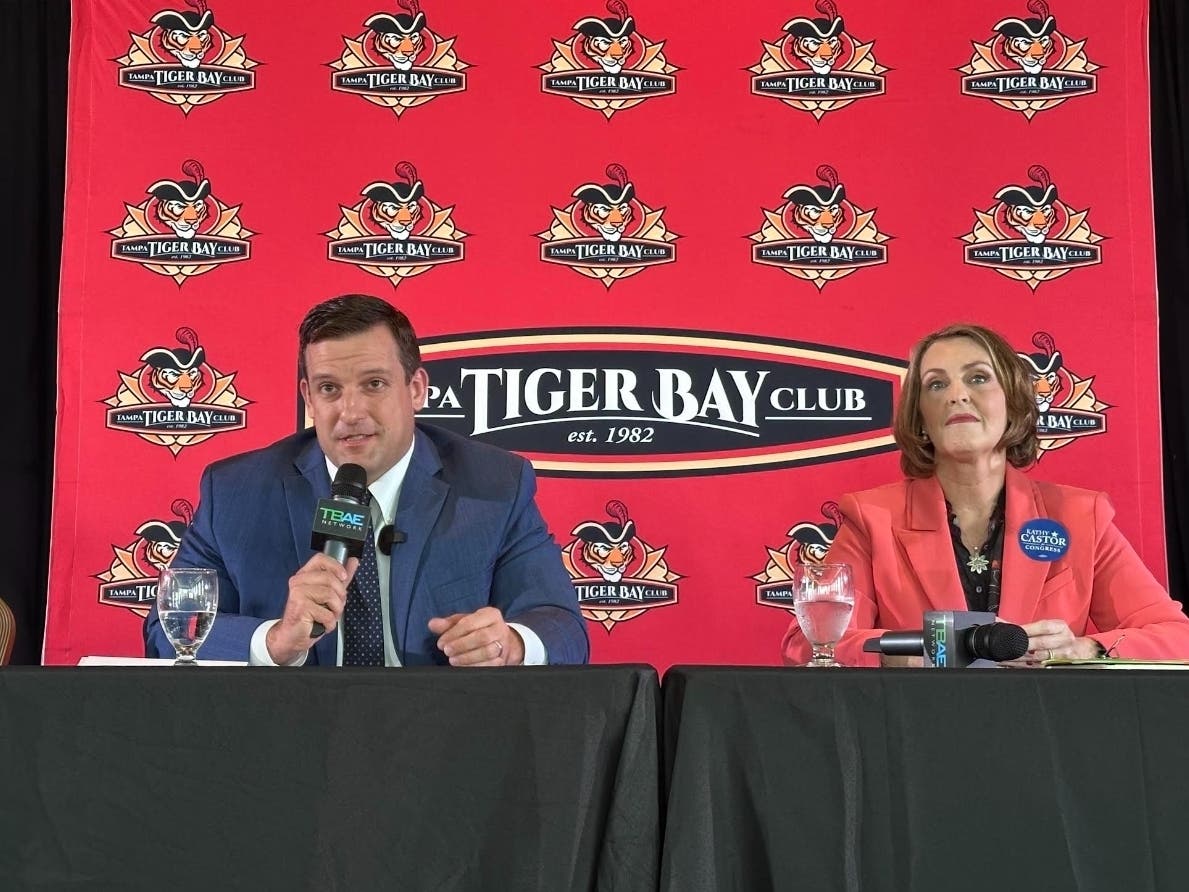 Mike Beltran and Kathy Castor at the Tampa Tiger Bay forum on Oct. 16, 2026.
