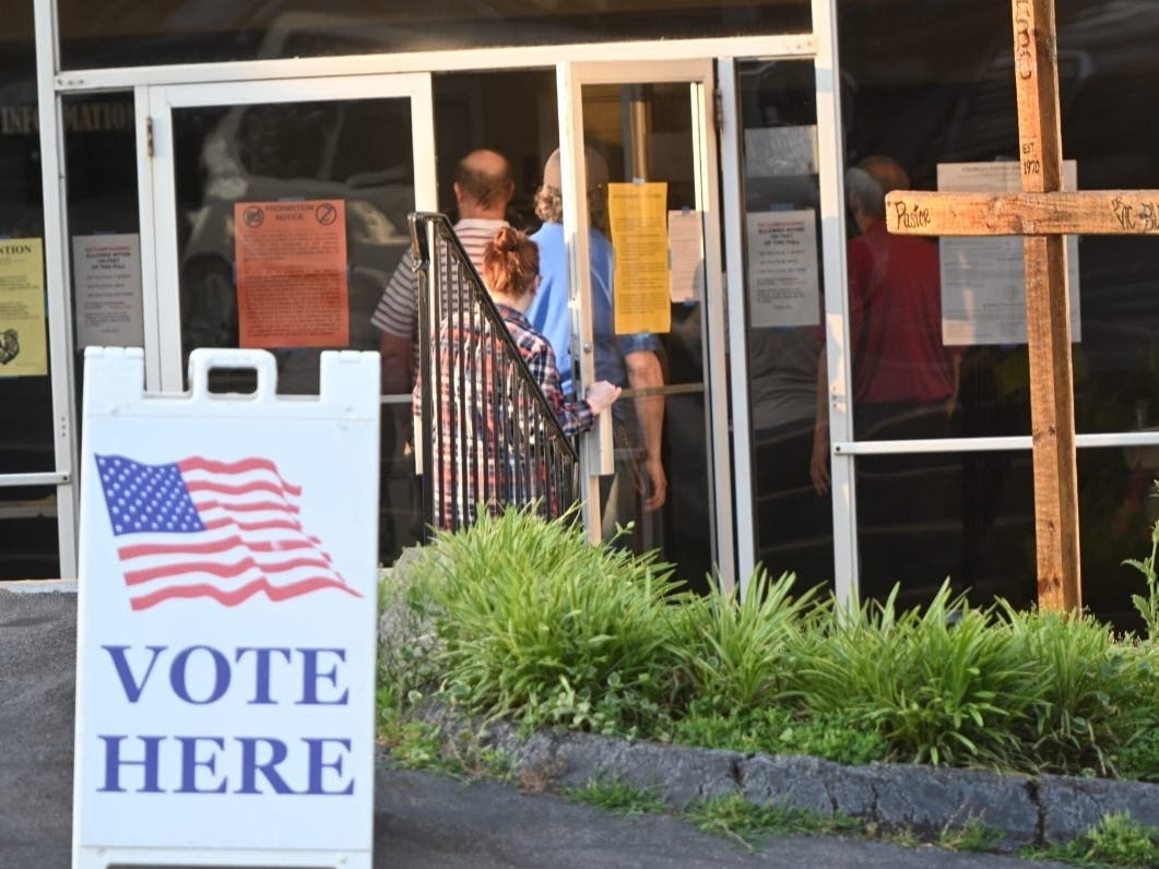 Voters line up outside Shiloh Hills Baptist Church in Kennesaw, Georgia on Election Day, May 19, 2026. 