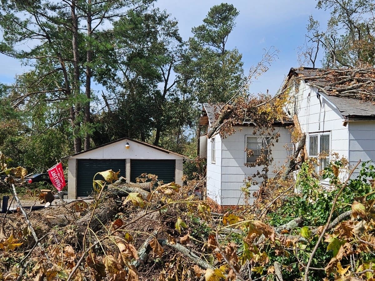 A tree-damaged house near Evans, Georgia, as seen shortly after Hurricane Helene damaged the area in 2024. 