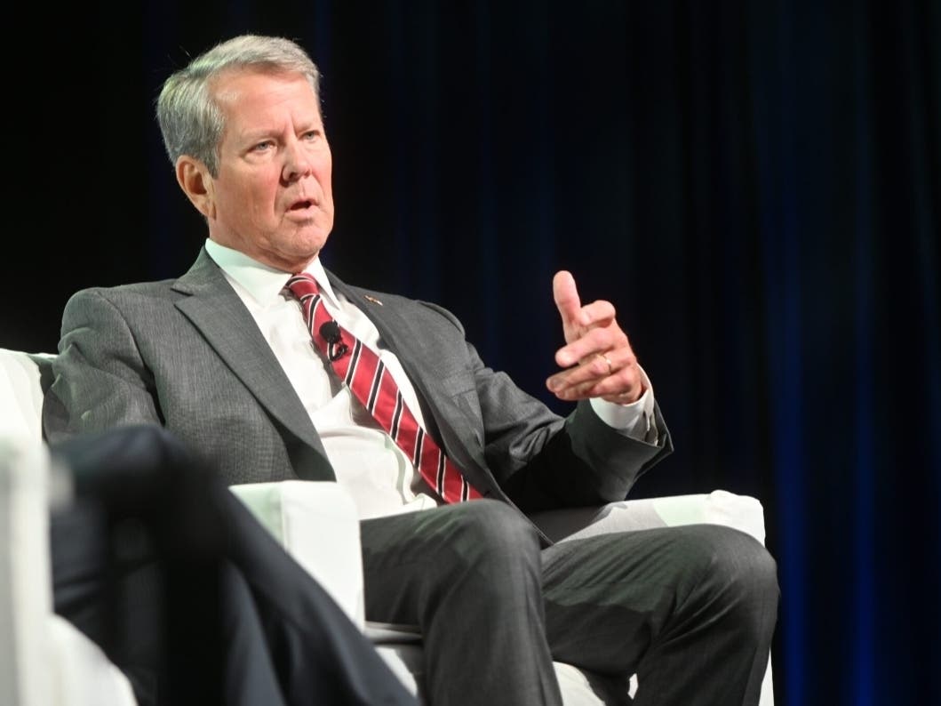 Gov. Brian Kemp speaks at a Georgia Chamber event in Athens, Aug. 5, 2026. Kemp suspended all seven members of the Dublin City School Board after its accreditation came under threat following years of financial instability. 