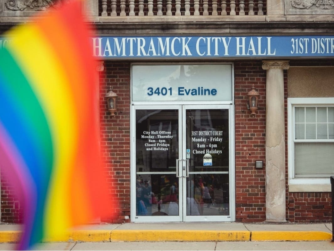 The protest over Hamtramck banning LGBTQ+ Pride flags on city properties on June 24, 2023 