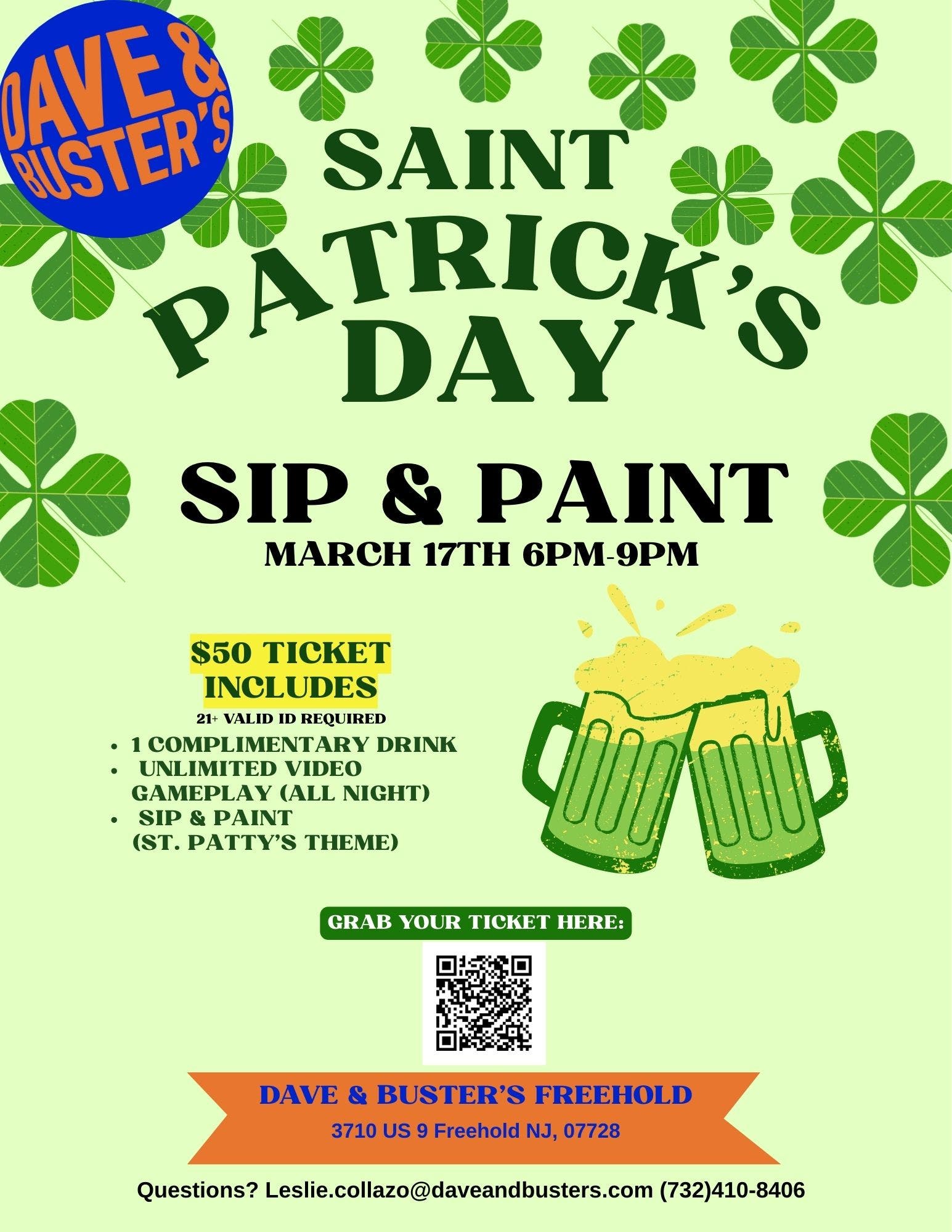 St. Patrick's Sip N' Paint @ Dave & Buster's Freehold