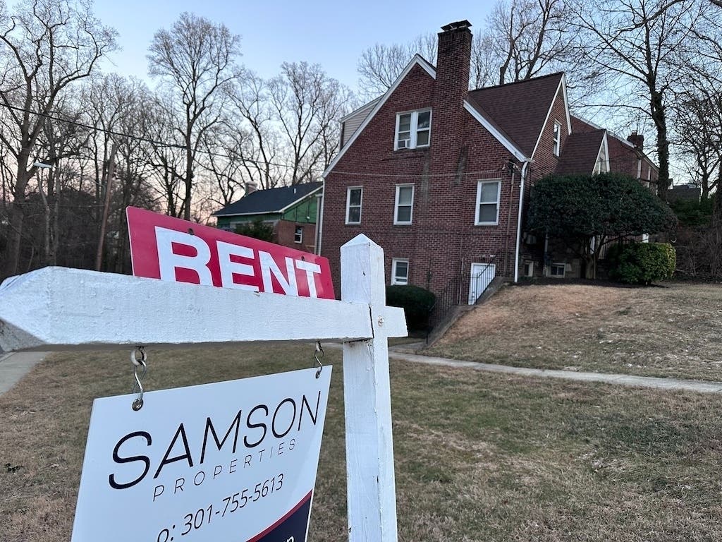 A sign lists a home for rent in Maryland. Municipal rental registries are gaining attention as cities try to get a handle on who owns rental properties and where, both to better understand their housing landscape and to ensure rentals are safe for tenants