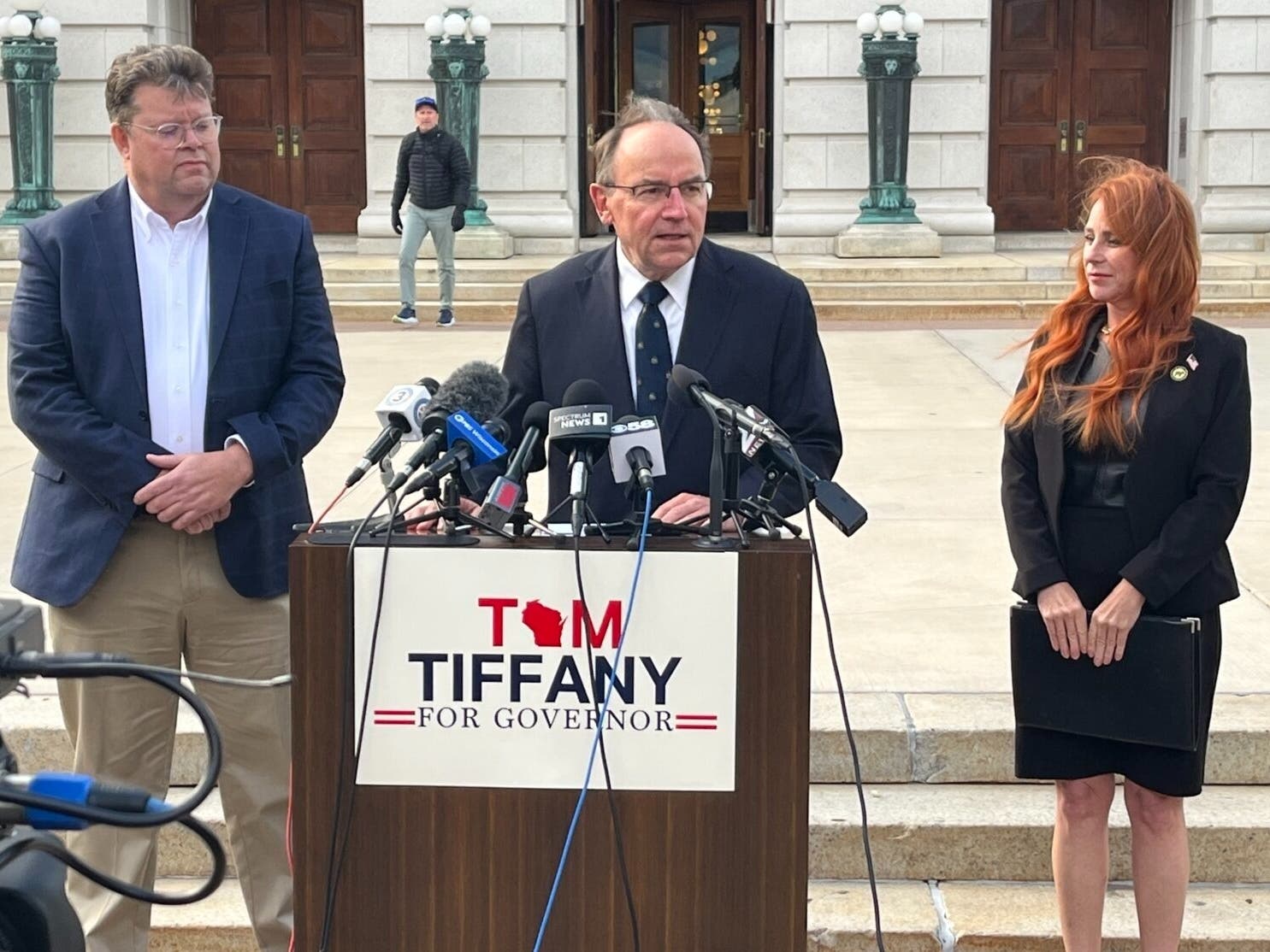 U.S. Rep. Tom Tiffany released his proposal as in-person early voting kicked off last week and with a little over a week to go before Election Day. Tiffany at a press conference with Sen. John Jagler and Rep. Amanda Nedweski in October 2025. 