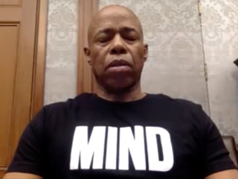Eric Adams, Brooklyn's borough president, meditates in a video he released Tuesday on YouTube.