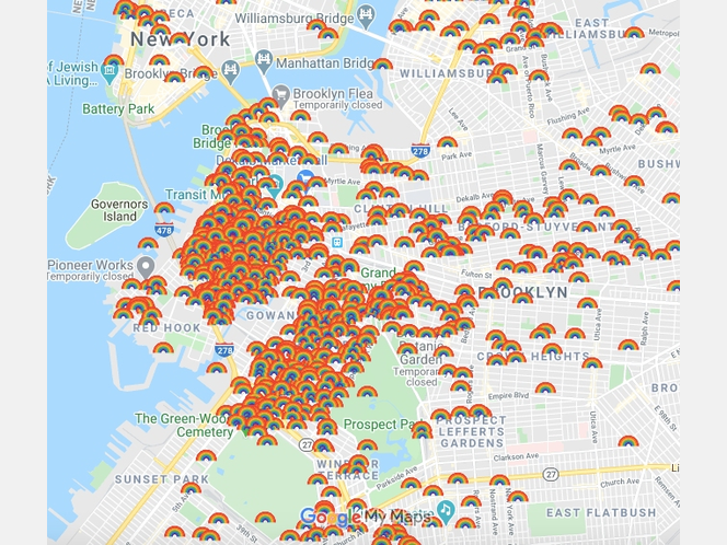 A Google "Rainbow Connection" map shows where people have posted rainbows in their windows for a coronavirus-era scavenger hunt.