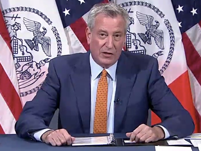 Mayor Bill de Blasio on Thursday announced plans to create 100,000 child care slots for the potential return to school.