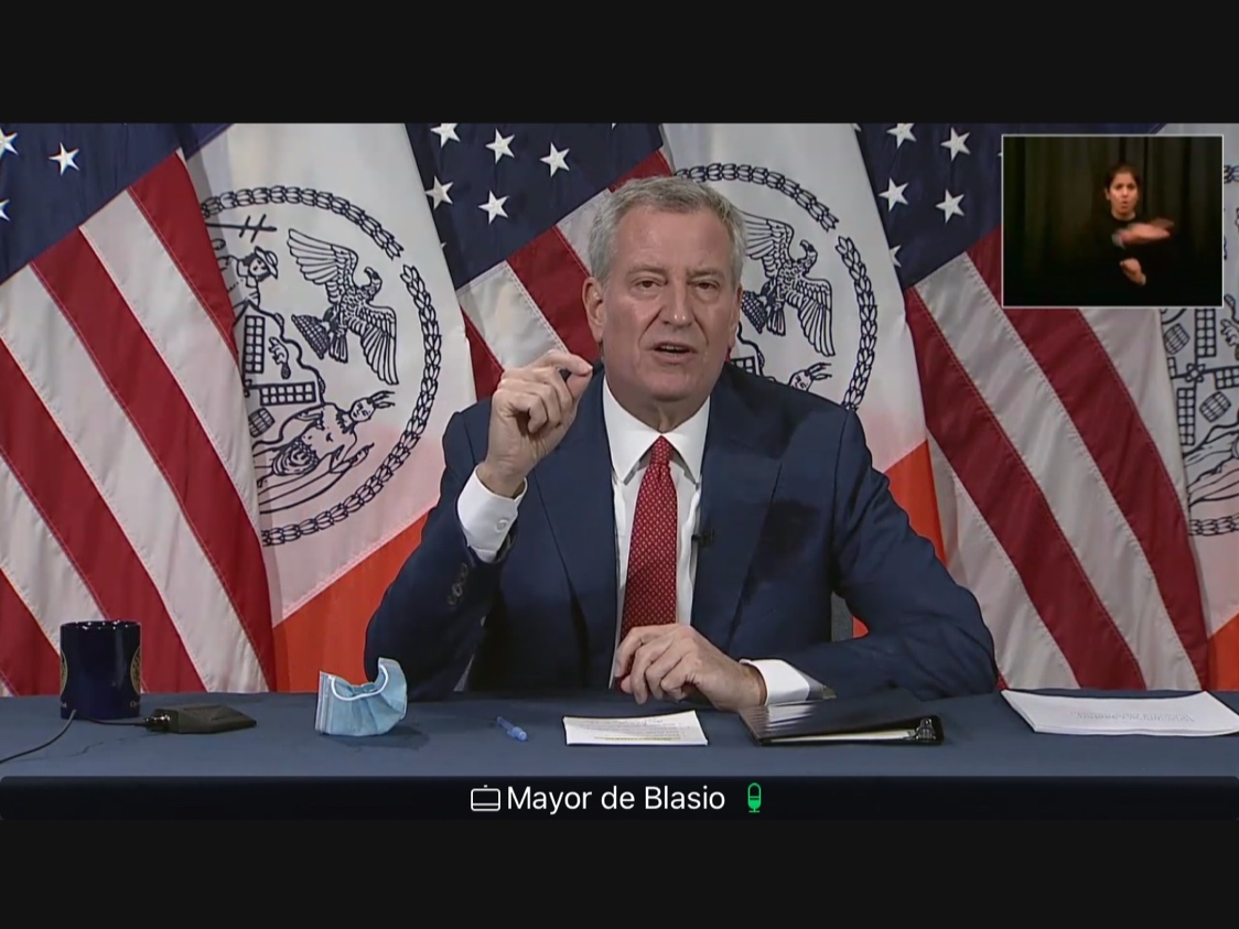 Mayor Bill de Blasio said the city’s coronavirus positivity rate yet again skirted just below the 3 percent trigger for school closures.