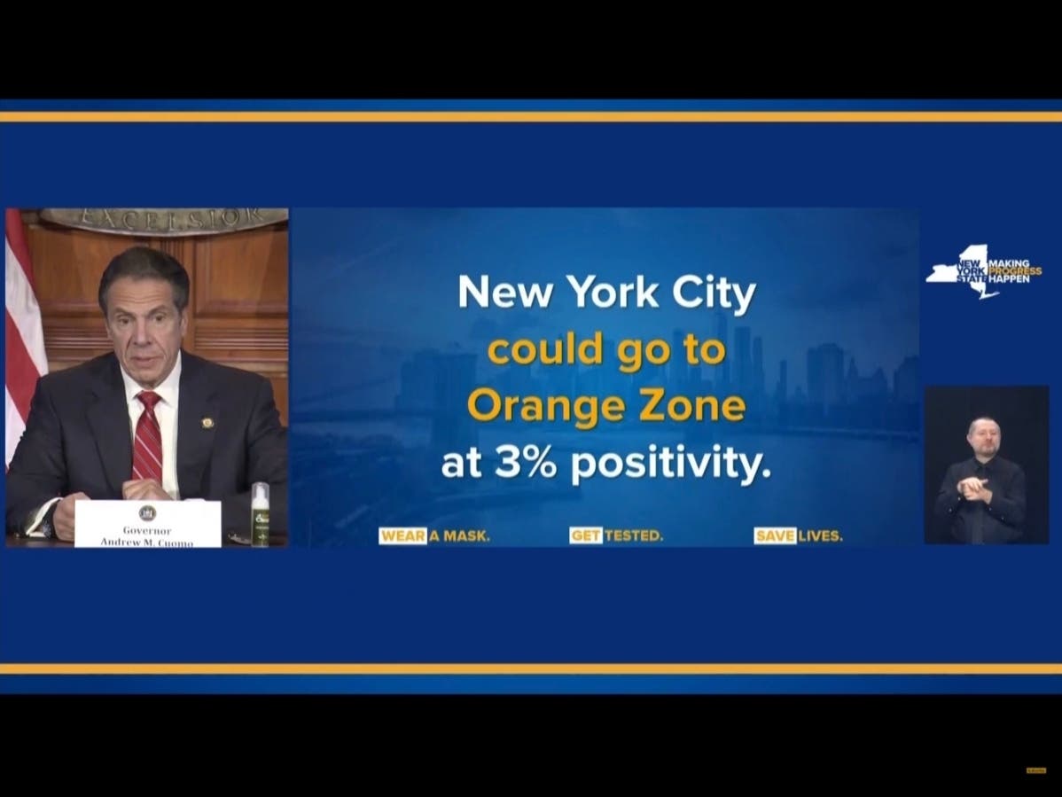 The city's climb past 3 percent coronavirus positivity will trigger "orange zone" rules that stop indoor dining, close gyms and more.