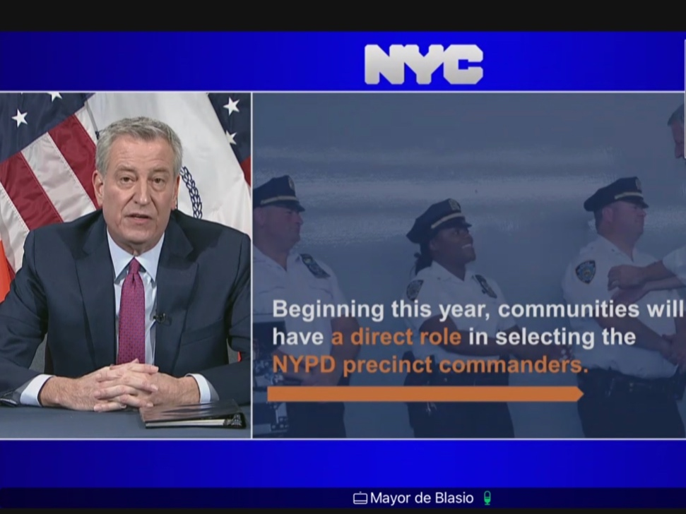 Locals will get a “direct role” in interviewing and evaluating their police precinct commanders, Mayor Bill de Blasio said.