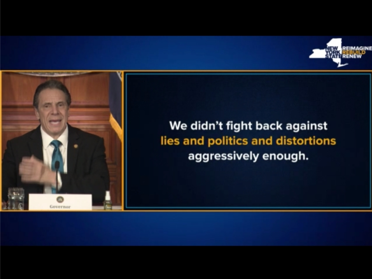 Over 30 minutes, Gov. Andrew Cuomo offered a sweeping defense of his administration and partial mea culpa for fueling controversy.