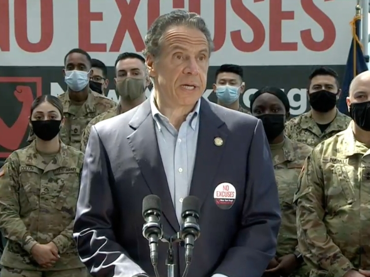 Gov. Andrew Cuomo appeared at Javits Center to tell New Yorkers to get the COVID-19 for essential workers: "Honor them today by getting a vaccination today.” 