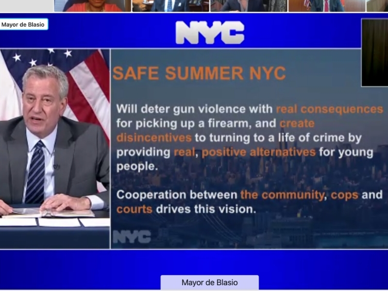 Mayor Bill de Blasio outlined Safe Summer NYC — a three-prong approach to deterring gun violence focused on community, cops and courts.