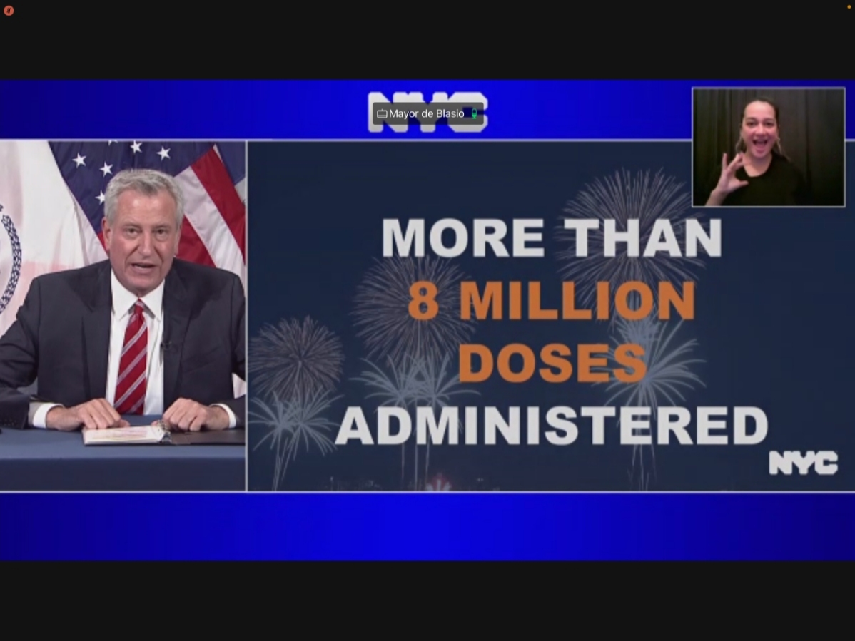 Mayor Bill de Blasio announced the city passed 8 million coronavirus vaccine doses.