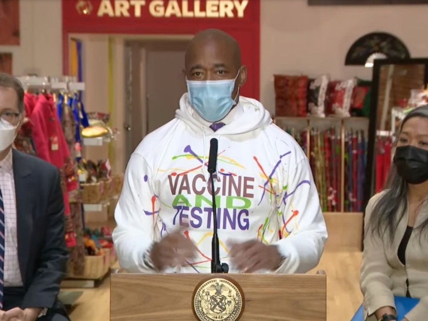 Mayor Eric Adams declared Monday that he's the first New York City mayor to wear a hoodie.