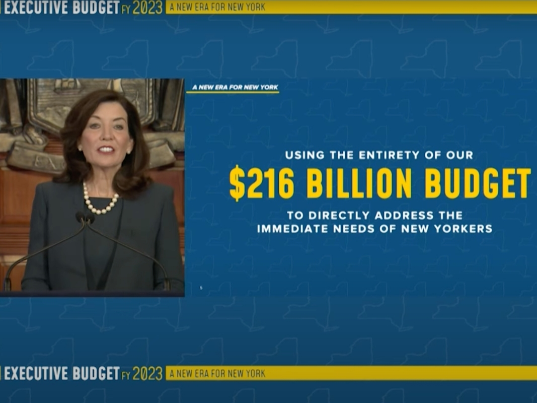 Gov. Kathy Hochul unveiled a 2023 executive budget Tuesday with tax cuts, $2 billion for pandemic recovery and CUNY and education funding.