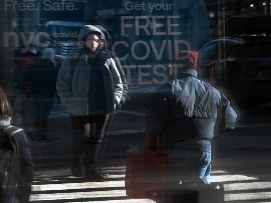 A COVID-19 testing van sits along a Manhattan street on Jan. 21.