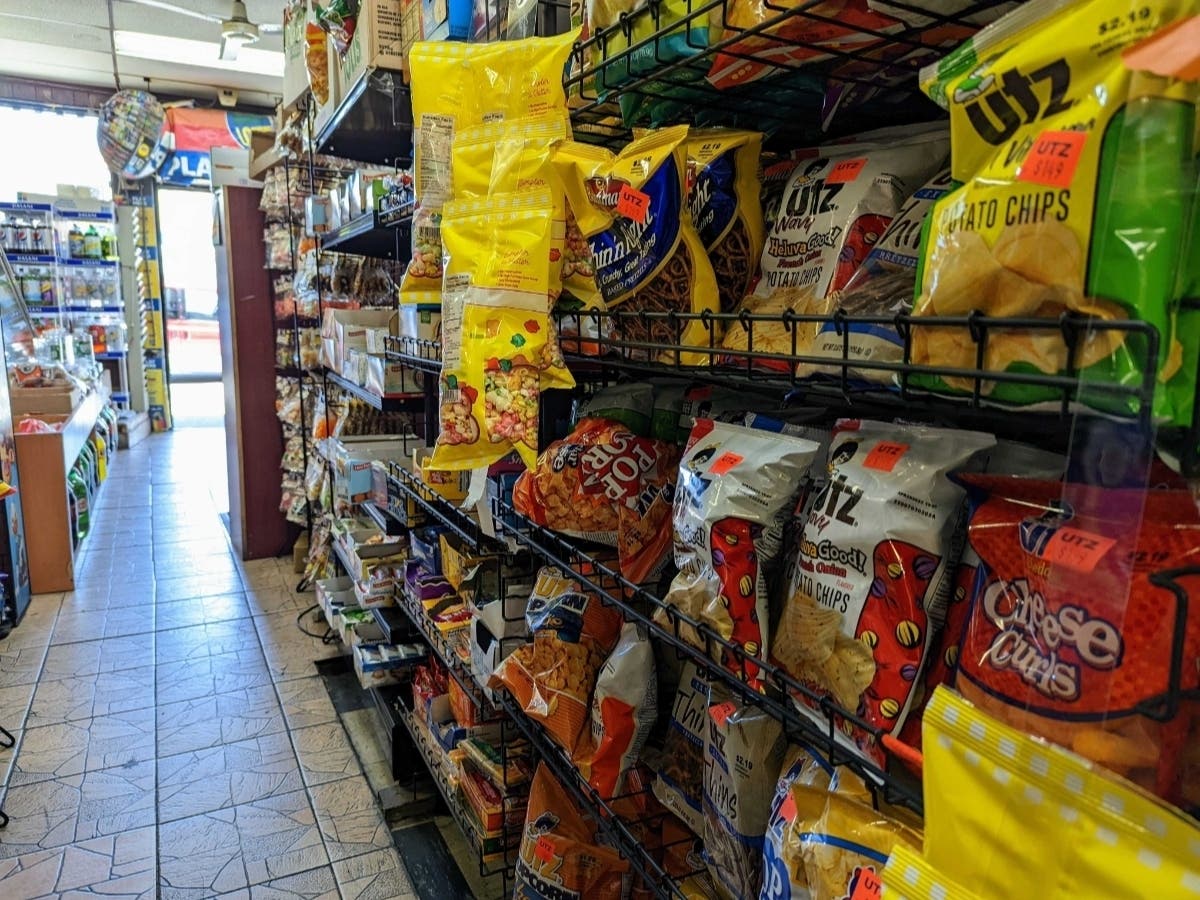 A Brooklyn bodega's snack aisle.
