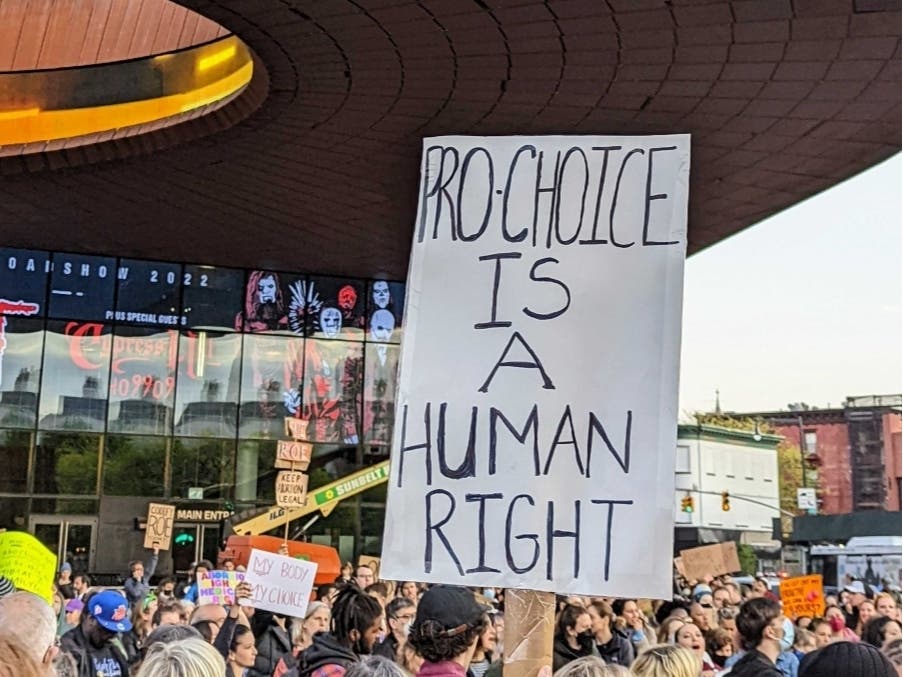Abortion rights supporters rally outside Barclays Center on May 3.
