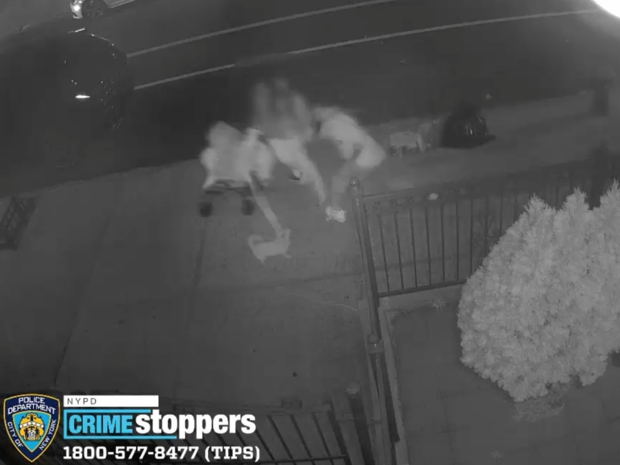 Video released Tuesday night shows a groper shoving a woman and her two kids to the pavement in Sunset Park, according to police. 