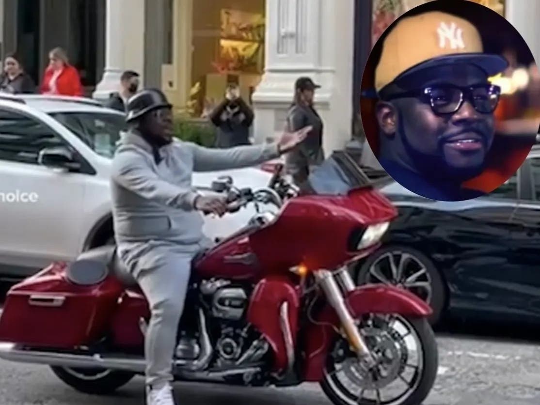 A headshot of Anthony Medlin overlayed on his viral motorcycle video.